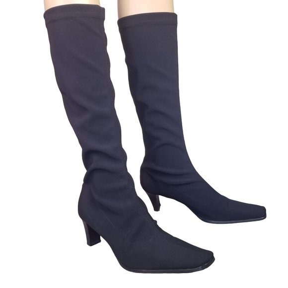 Black made in Italy tall sock boots Siesto Meucci size 8.5 - Picture 1 of 8